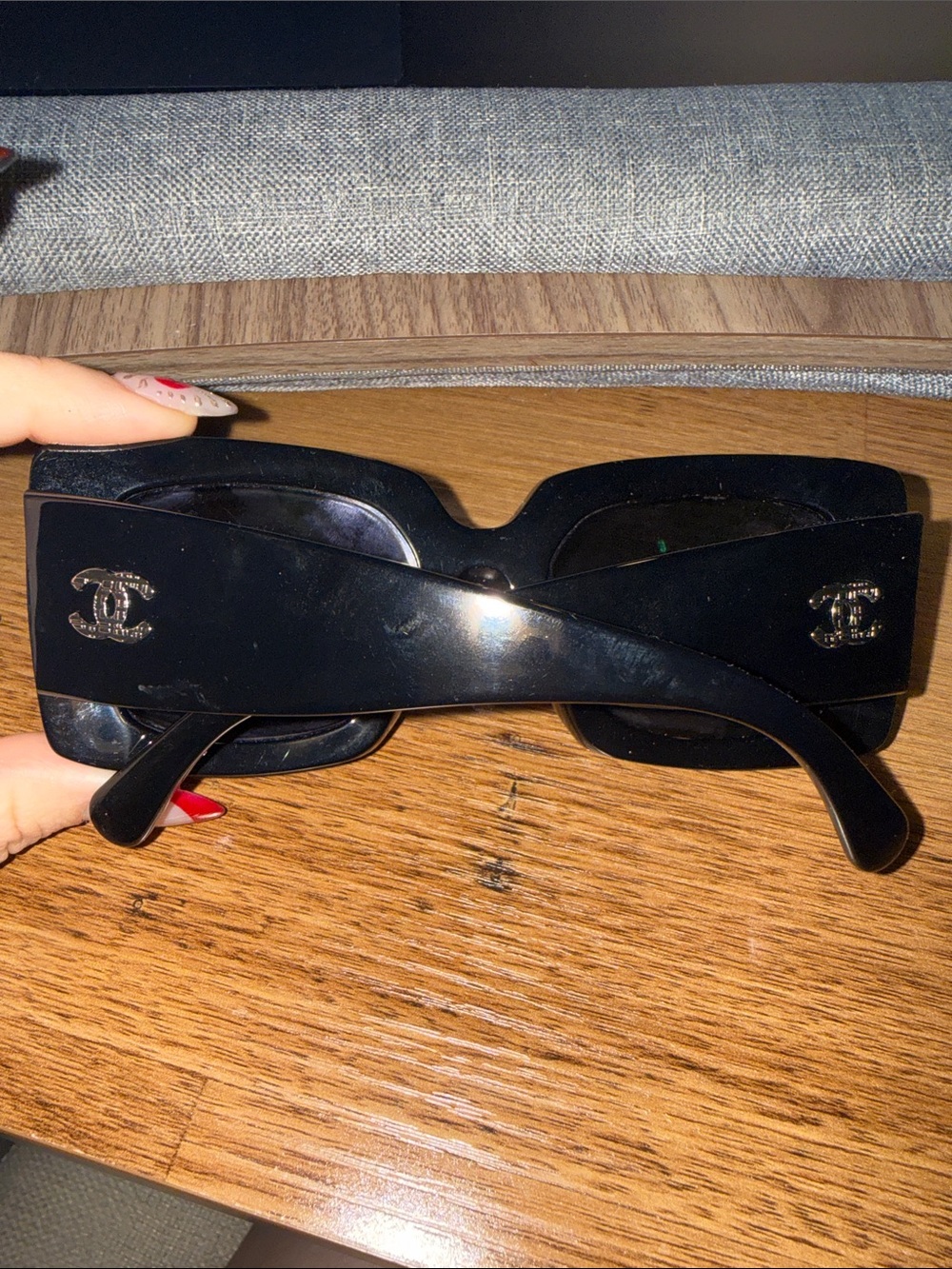 CHANEL Black Rectangular Logo Sunglasses with CC Emblems